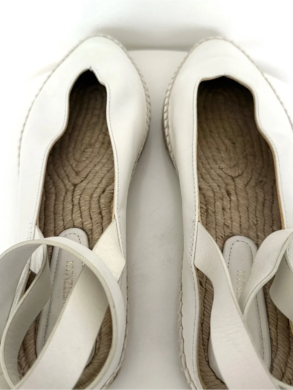 Stuart Weitzman Sz 10 W Toga white Leather Ankle Wrap Espadrille